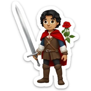 canela skin boy dark hair musketeer with red rose shoulder medieval cape and sword sticker