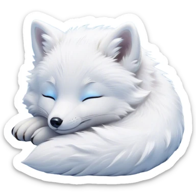 Meme-Worthy Cute Sleeping Arctic Fox Portrait Emoji, Head resting peacefully with a contented smile, showcasing a compact, agile build and a luxuriously soft white Fur with delicate icy blue accents, eyes shut in a serene, restful nap, Simplified yet hilariously adorable features, highly detailed, glowing with a soft, drowsy light, high shine, relaxed and utterly lovable, stylized with an air of playful laziness, bright and heartwarming, soft glowing outline, capturing the essence of a comically sleepy arctic fox, so meme-worthy it feels like it could instantly become the next viral sensation of adorable slumber! sticker