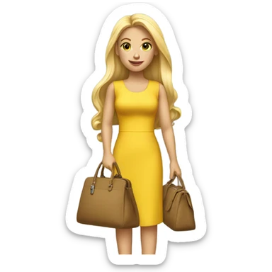 A single Blonde Mother with long hair in yellow dress with one purse sticker