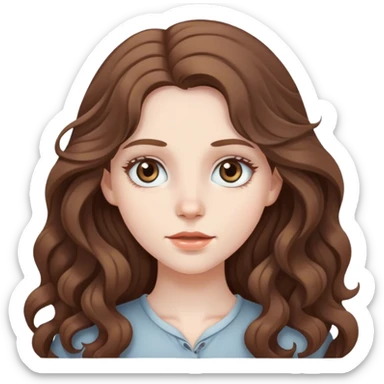 Pale girl with long brown wavy hair and grey eyes sticker