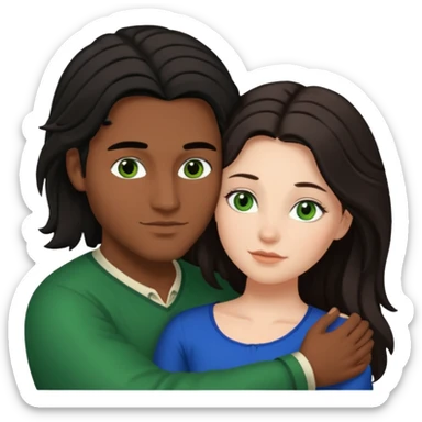 young Métis man and young white woman cuddling, love, the woman has long dark hair and green eyes sticker