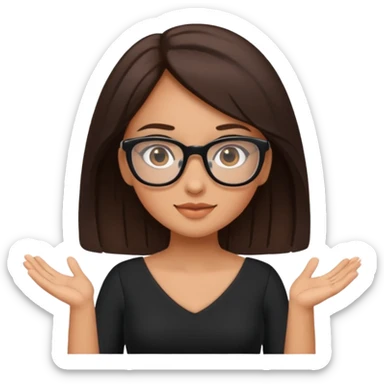 a cute brunette girl in a black dress wearing glasses  with two hands  sticker