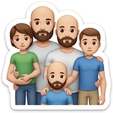 Family picture of Muscular Bald beard men with his wife long brown hair and 3 sons sticker