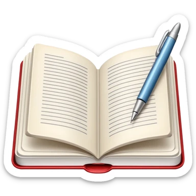 "A white open book,The pen should be positioned as placed exactly in the center between the pages.  if held by a right-handed person - meaning the direction is reversed compared to a left-handed grip. The pen should be uncapped, and the cap placed behind it." sticker