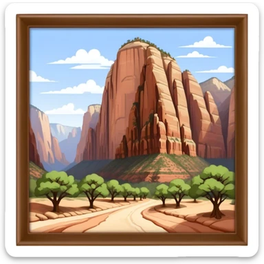 isometric exterior view of angels' landing rock formation, zion national park sticker