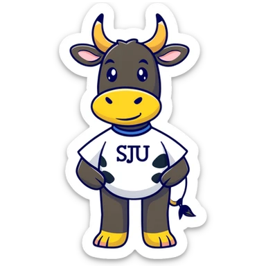cow wearing a t-shirt that says SJSU sticker