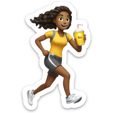 College girl with sneakers on running while holding alcohol  sticker