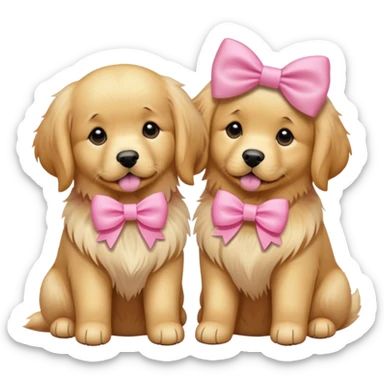 Golden retrievers wear a pink bow sticker