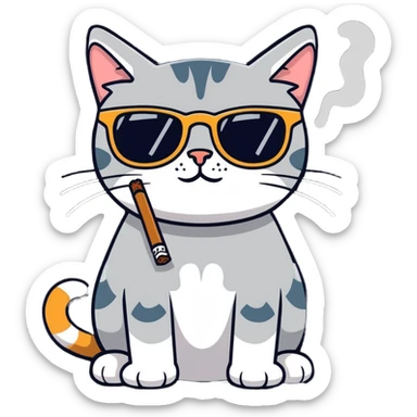 Scruffy cat with cigarette and shades sticker
