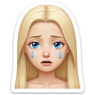 beautiful white girl with long straight blonde hair und blue eyes crying sticker