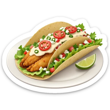 Crispy fish taco with shredded lettuce, cilantro, pico, and queso sticker