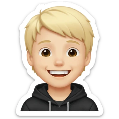 Blond boy in a black hoody, laugh sticker