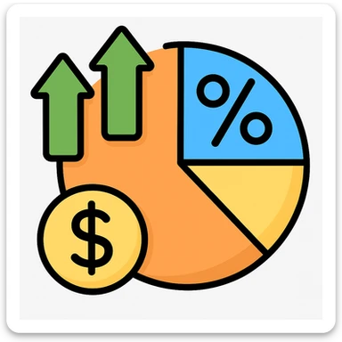 emoji of a pie chart with arrows and a dollar sign with more variations sticker