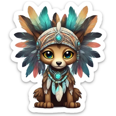 cute Kawaii edgy ethereal shy epic tribal fantasy animal fursona Fionbri creature by griffsnuff & LiLaiRa & Falvie with exotic colors with intricate patterns and feathers and headdress and necklace full body sticker