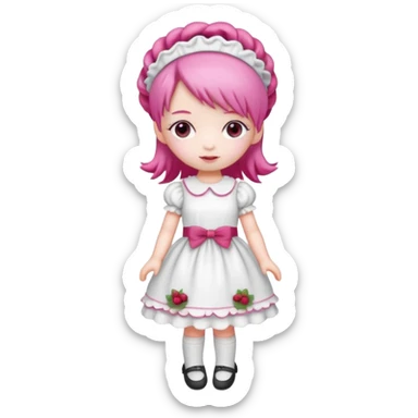 Isolated detaile illustration incredibly raspberry torte doll figurine full body with pink hair and a raspberry hairband sticker