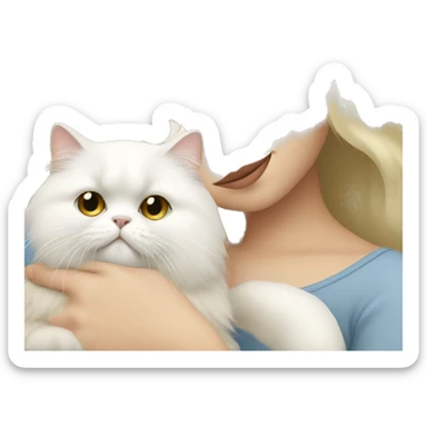 Blonde girl snuggling white Persian cat sticker