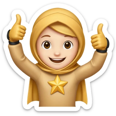 HD a smiling happy dancing star with both gloved hands doing thumbs up and blue background sticker