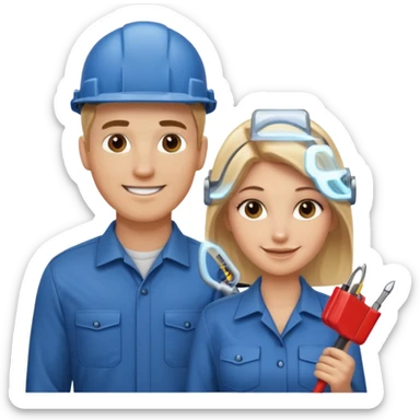 handsome White male electrician and female pretty blond office worker sticker
