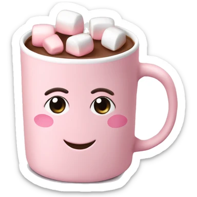 Light Pink mug of hot chocolate with marshmallows  sticker