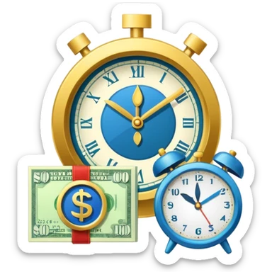 Flat vector icon of money with ruble symbol and a clock, representing tax payment deferral, minimalist governmental infographic style, solid shapes, high contrast, no shadows, no text, white background sticker