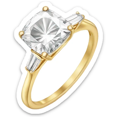 Cushion cut diamond ring with gold band  sticker