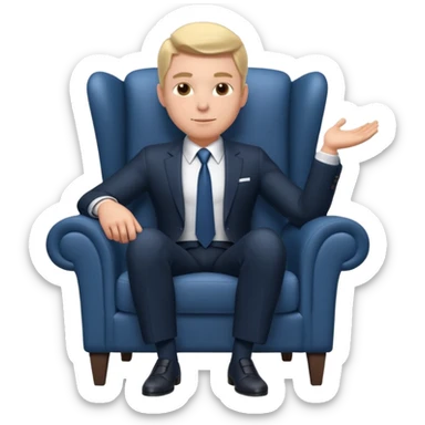 businessman sitting in an armchair, confident relaxed pose, formal suit and tie, professional corporate vibe, 3D cartoon style, mobile game icon style, clean background, no text, no watermark
 sticker