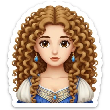 Beautiful Greek character with long puffy curly hair wearing cute traditional Greek clothing sticker