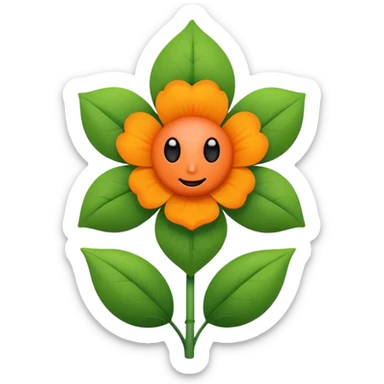 Green stem, white bud with black cartoony face: ;p. And six heart shaped yellowish orange petals sticker