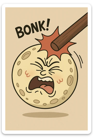 a cartoonish moon being bonked, playful and expressive, cartoon style sticker