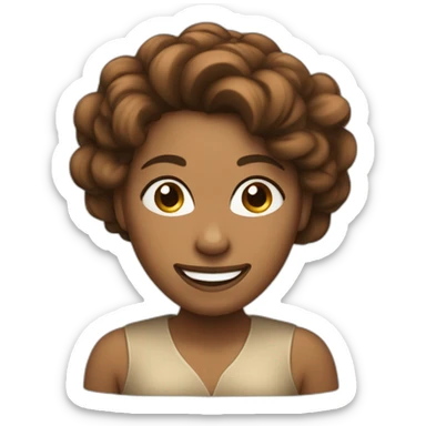 Brown hairef woman with tilted head, closed eyes and Big smil sticker