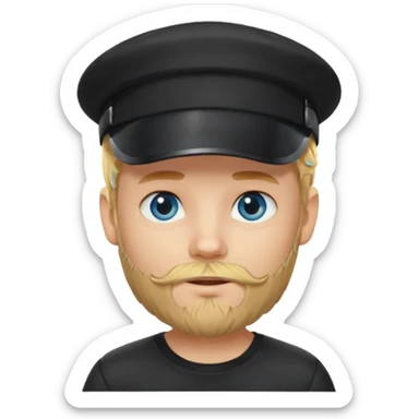 Ragazzo biondo con occhi azzurri e con barbetta bionda e cappello nero con visiera sticker