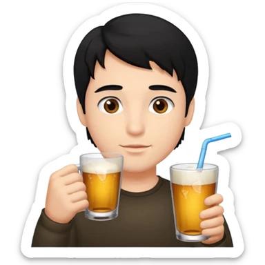 Guy with black hair brown eyes drinking  sticker