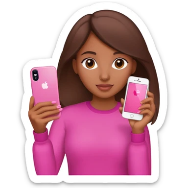 A brown female with a pink iphone 16 in her hand sticker