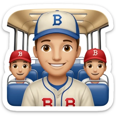 autobus de equipo llevando a egnte de basebal  y un chofer con b en la gorra sticker