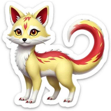  Hyper-realistic smooth Asian oriental painted silky soft White white with red gradients, and yellow slit eyes markings beautiful handsome gorgeous aesthetic colorful vibrant Vernid-Trico-species-Fakemon-creature by LiLaiRa, 4 legs, 1 tail, random markings, (full body) sticker
