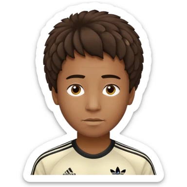 Crie um emoji de um menino com o cabelo castanho claro com uma franja reta e o corte low fade zumbi blusa de gola alta da adidas sticker