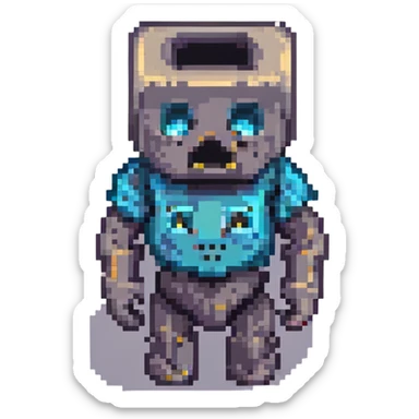 Minecraft spawner block with iron golem face visible, pixel art style, 8-bit look sticker