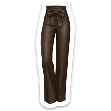 Dark brown High waisted leather wide leg pants with tie front sticker