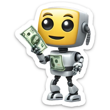 cute robot holding a dollar bill sticker