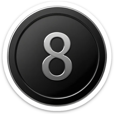 Emoji icon of a black coin with engraved number 8, minimalist style, isolated sticker