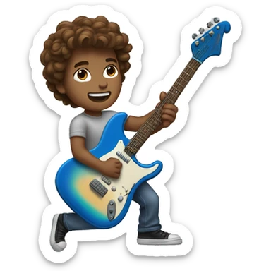 Boy with wavy brown hair and blue eyes surfing while playing electric guitar sticker