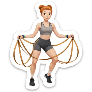 Ginger gym girl low bun brown athleisure resistance bands around thighs sticker
