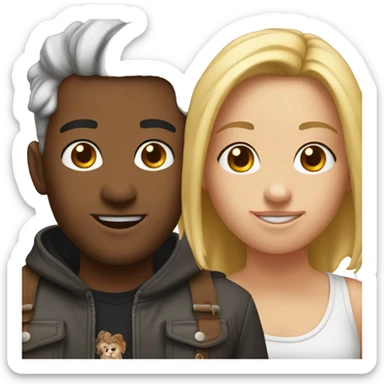 a two best friends who met at the university. One has brown hair medium length, a piercing in the nose has tattos, one has white hair  sticker