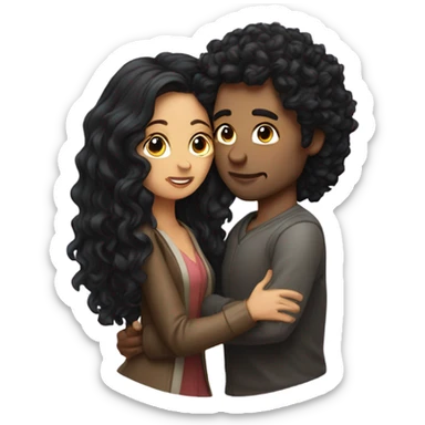  Man with long curly hair kissing  woman with long dark hair sticker