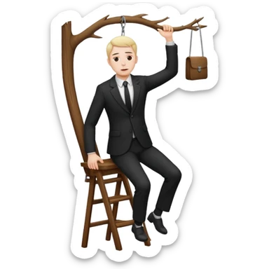 Man standing on chair planing to hang himself sticker