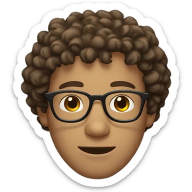man with curly brown hair and semi-round glasses sticker