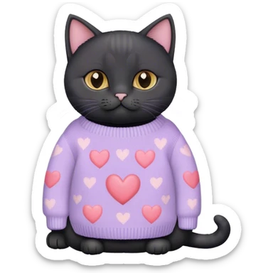 
black british cat in cute pastel sweater with hearts sticker