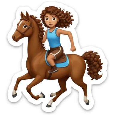  curly tailhorse brown hair girl running sticker