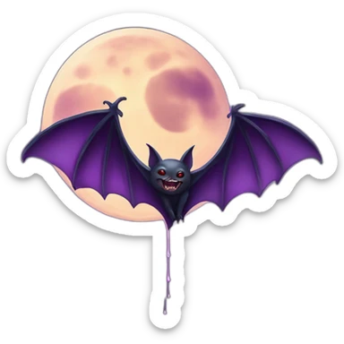 realistic full moon dripping purple with vampire bat wings flying in front sticker