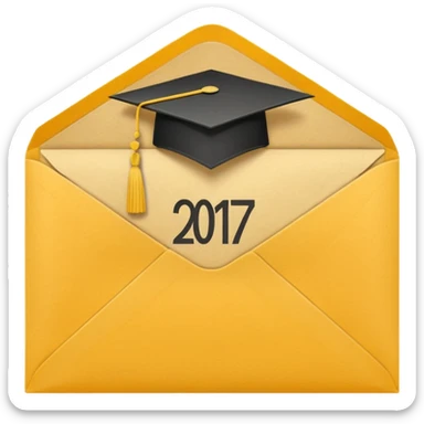 A simple emoji-style icon of a yellow manila envelope with subtle paper texture, clean edges, and a small graduation NUMBER  2017 group-photo icon on the front, graduation icon  sticker